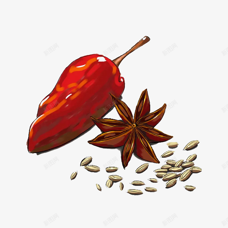 辣椒和八角png免抠素材_新图网 https://ixintu.com png图形 png装饰 八角 大料 孜然 装饰 辣椒