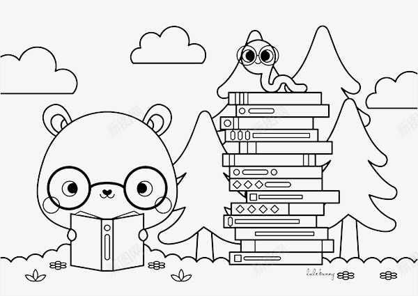 认真学习的眼镜小熊png免抠素材_新图网 https://ixintu.com 创意插画设计 卡通贺卡封面 手绘插画 认真学习