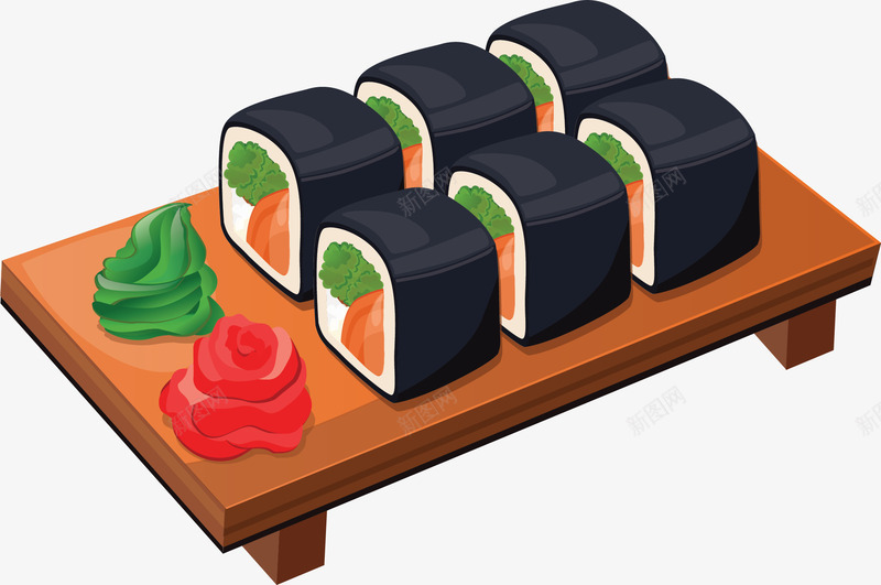 盘子里的三文鱼寿司矢量图ai免抠素材_新图网 https://ixintu.com 三文鱼寿司 寿司 日式寿司 日本寿司 日本美食 矢量png 矢量图