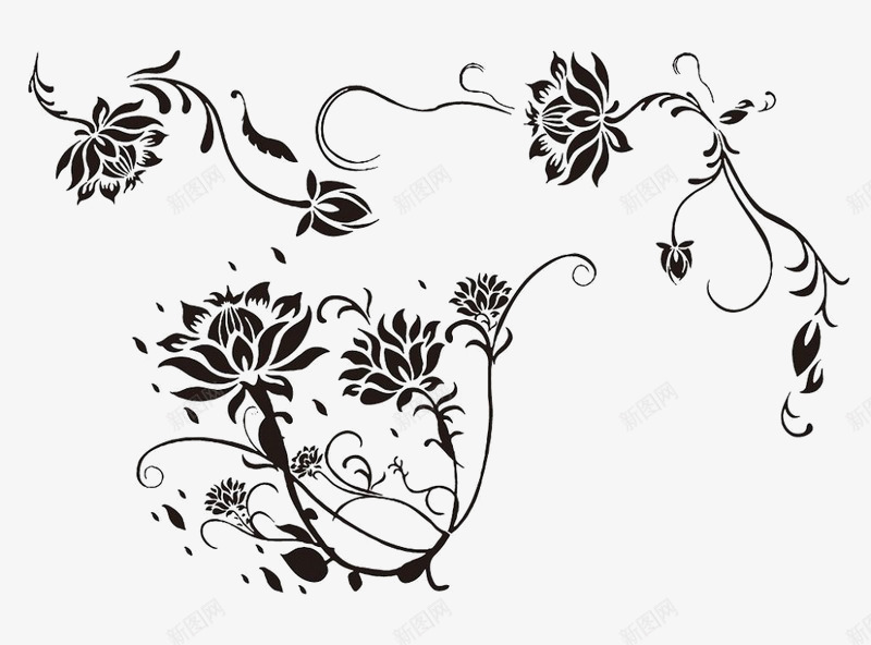 荷花花纹png免抠素材_新图网 https://ixintu.com 图形 图案 花纹 荷花花纹 黑白图形