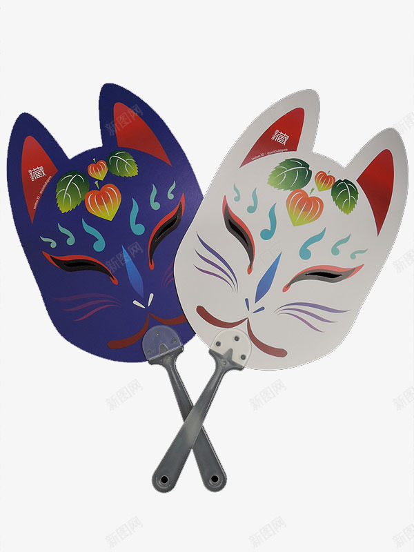蓝白色狐狸面具凉扇png免抠素材_新图网 https://ixintu.com 和风 夏天 扇子 日式 狐狸 狐狸面具 祭祀 装饰