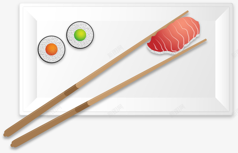 美味寿司日本料理矢量图ai免抠素材_新图网 https://ixintu.com 刺身 寿司 日式料理 竹筷 餐盘 矢量图