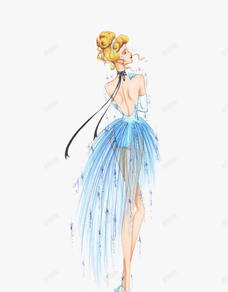 手绘礼服婚纱模特插画png免抠素材_新图网 https://ixintu.com 唯美礼服画稿 女装设计稿 手绘时装设计图