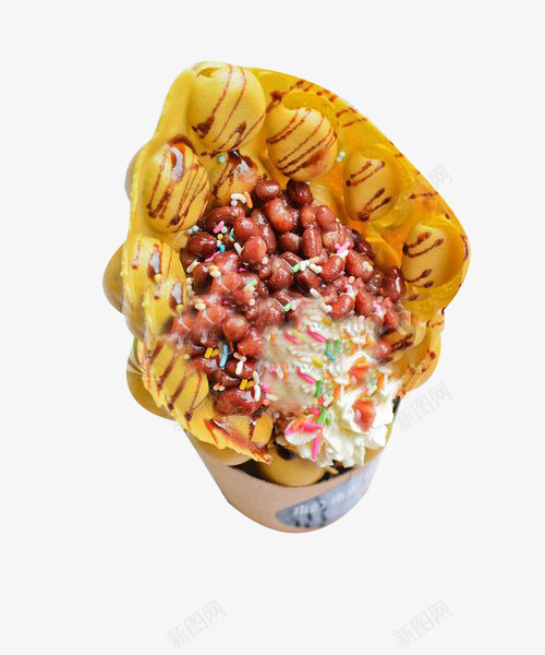 蛋仔冰淇淋加红豆png免抠素材_新图网 https://ixintu.com 冰淇淋 红豆 美食 蛋仔冰淇淋 食物