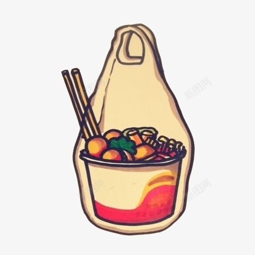 麻辣烫手绘画片png免抠素材_新图网 https://ixintu.com 打包食物 方便袋 色彩画 麻辣烫