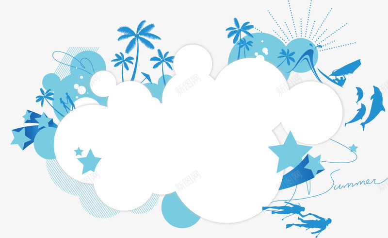潮流海豚夏天矢量图ai免抠素材_新图网 https://ixintu.com 唯美 海底 蓝色 矢量图