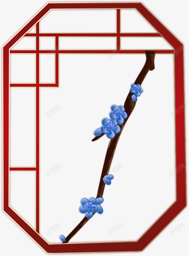 梅花金色红色竖边框手绘png免抠素材_新图网 https://ixintu.com 新年 梅花 素材 边框