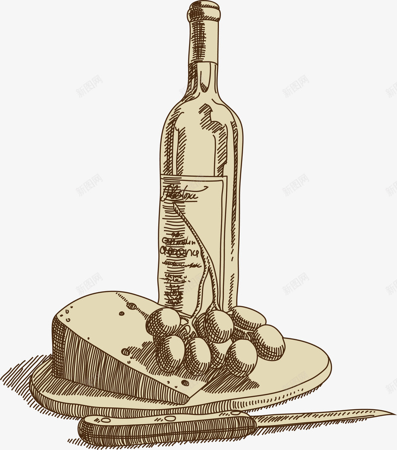 酒瓶葡萄手绘速写红酒葡萄酒矢量图ai免抠素材_新图网 https://ixintu.com 复古 插画设计 欧式 欧式复古 欧式插画 素描 素描风格 绘画 美术复古插画 葡萄 酒瓶 酒瓶葡萄矢量手绘速写红酒葡萄酒元素免费下载 矢量图