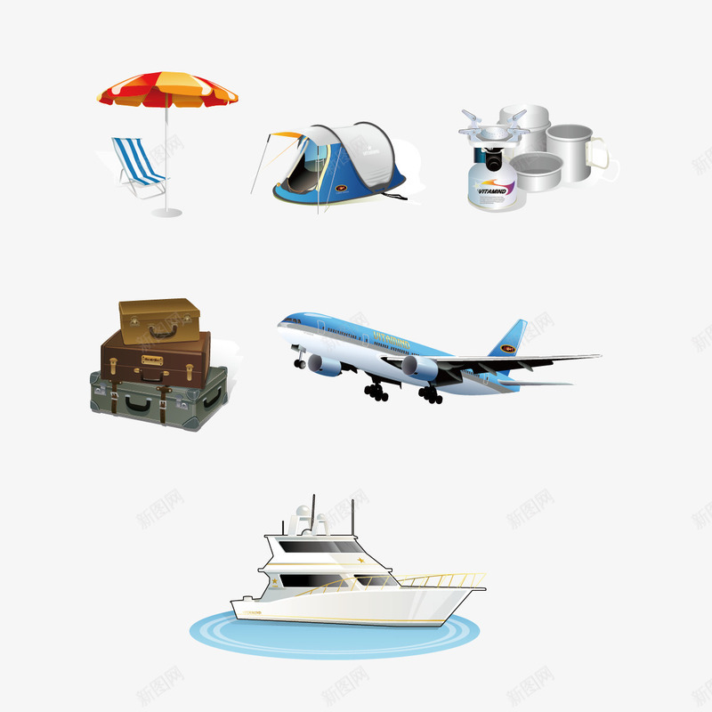 旅游交通工具和用品png免抠素材_新图网 https://ixintu.com 出游 旅游 船 飞机