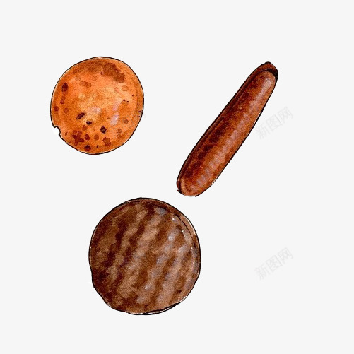 烘焙食物手绘画片psd免抠素材_新图网 https://ixintu.com 小吃 火腿 烘焙食物 零食 食物 饼干