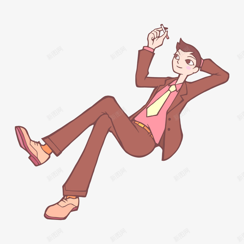 半躺着的卡通男生png免抠素材_新图网 https://ixintu.com 半躺着 卡通 手绘图 抽烟 男生 西装 领带