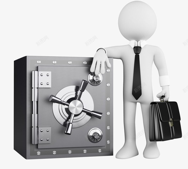 站在保险箱旁的3D小人png免抠素材_新图网 https://ixintu.com 创意 商业 商务 站在保险箱旁的3D小人 财经 金融