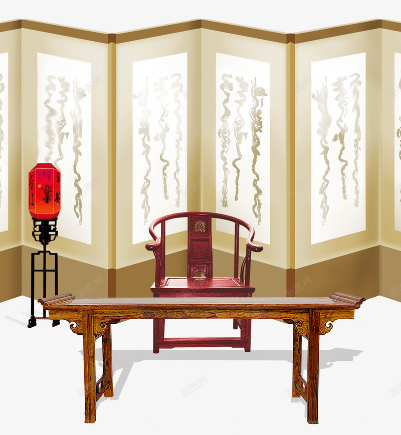中式桌椅屏风psd免抠素材_新图网 https://ixintu.com 中式素材 凳 屏风 木桌椅 桌子 椅子