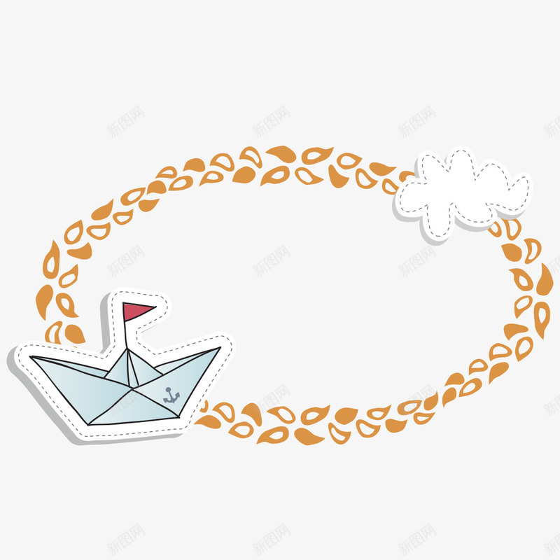 清新边框png免抠素材_新图网 https://ixintu.com PNG图形 PNG装饰 云朵 卡通 纸船 装饰
