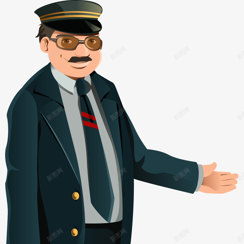 铁路职工列车员人物插画矢量图ai免抠素材_新图网 https://ixintu.com 人物 列车员 卡通 可爱 商务 图形 墨镜 西装 酷 领带 矢量图