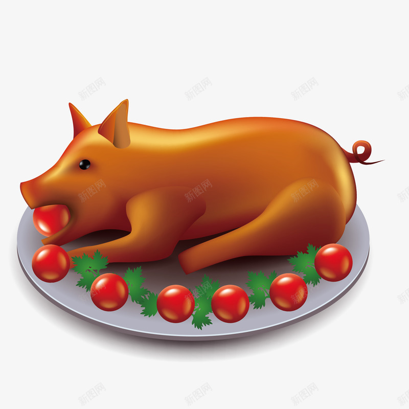 卡通盘子上的烤乳猪png免抠素材_新图网 https://ixintu.com 免抠图 卡通乳猪 效果图 烤乳猪 盘子 装饰图 装饰画