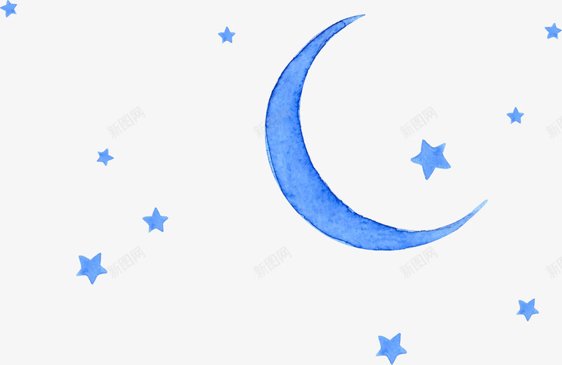 手绘蓝色月亮png免抠素材_新图网 https://ixintu.com 唯美 小清新 手绘 星星 月亮 梦幻 简约 蓝色