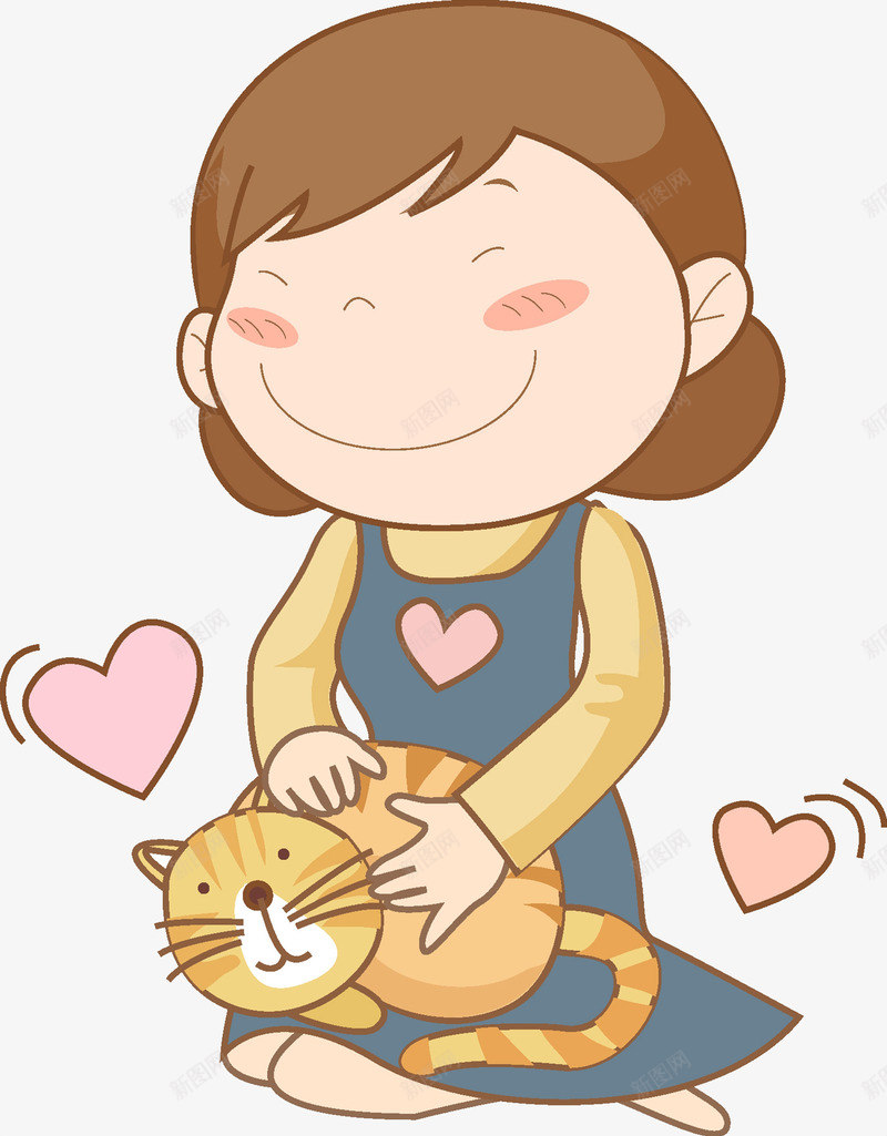 卡通抱着小猫的女人png免抠素材_新图网 https://ixintu.com 卡通 女人 宠物 小猫 微笑的 手绘 插图 漂亮的