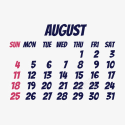 黑红色2019年8月日历矢量图素材