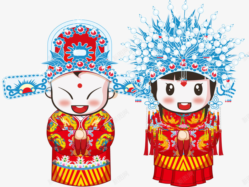 红色卡通中式婚礼png免抠素材_新图网 https://ixintu.com 中式 卡通 婚礼 红色