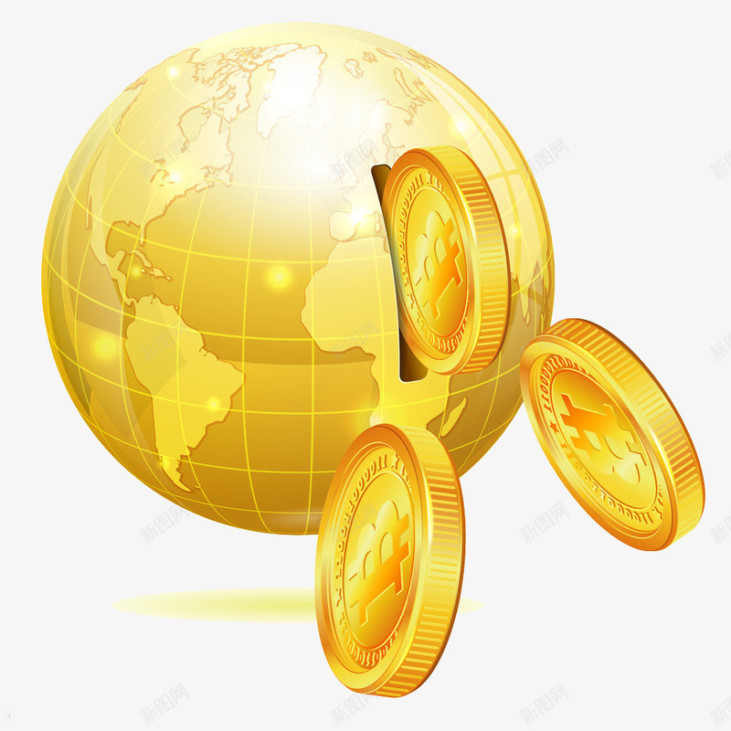 手绘商务金融png免抠素材_新图网 https://ixintu.com 商业插画 商务 地球 金币 金融 金钱 金钱金币