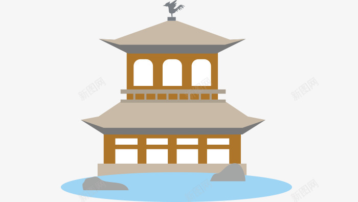 二层楼水池矢量图ai免抠素材_新图网 https://ixintu.com 建筑 日式 矢量图