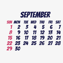 黑红色2019年9月日历矢量图素材
