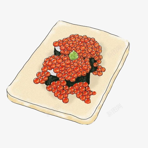 鱼籽寿司手绘画片psd免抠素材_新图网 https://ixintu.com 寿司 水彩画 红色 食物 鱼籽