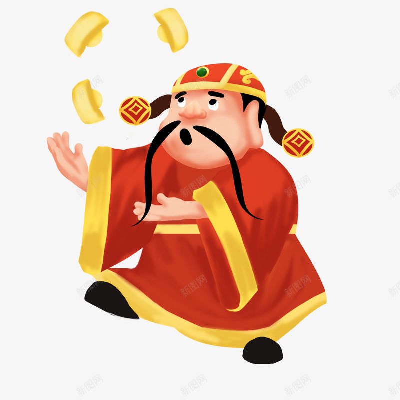 手绘招财财神爷无背景png免抠素材_新图网 https://ixintu.com 2019 农历新年 恭喜发财 新年 新年快乐 财神 财神爷 送财神 金元宝