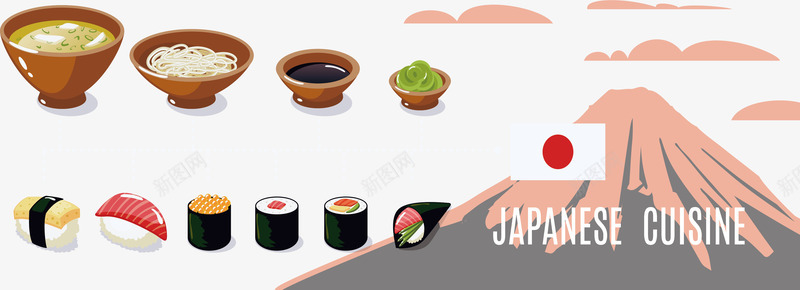 日本富士山美食横幅矢量图ai免抠素材_新图网 https://ixintu.com 富士山 日式美食 日式美食横幅 矢量png 美食 美食横幅 矢量图