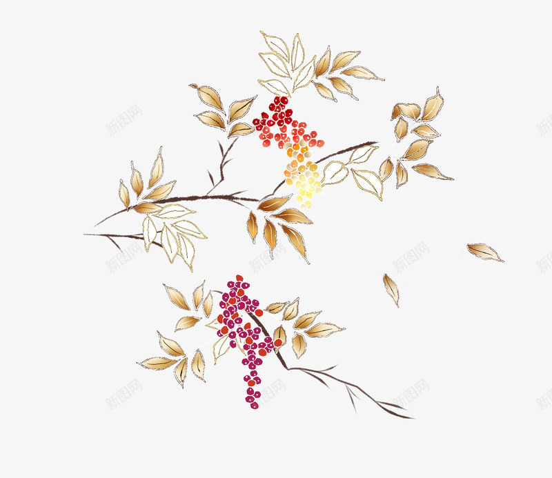 淡雅枝条花朵图案png免抠素材_新图网 https://ixintu.com 卡通花朵 日式花朵图案 植物花朵 花卉