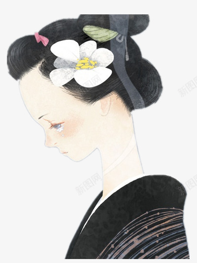 日式发髻女孩png免抠素材_新图网 https://ixintu.com 侧脸 发型 发饰 国家 文艺