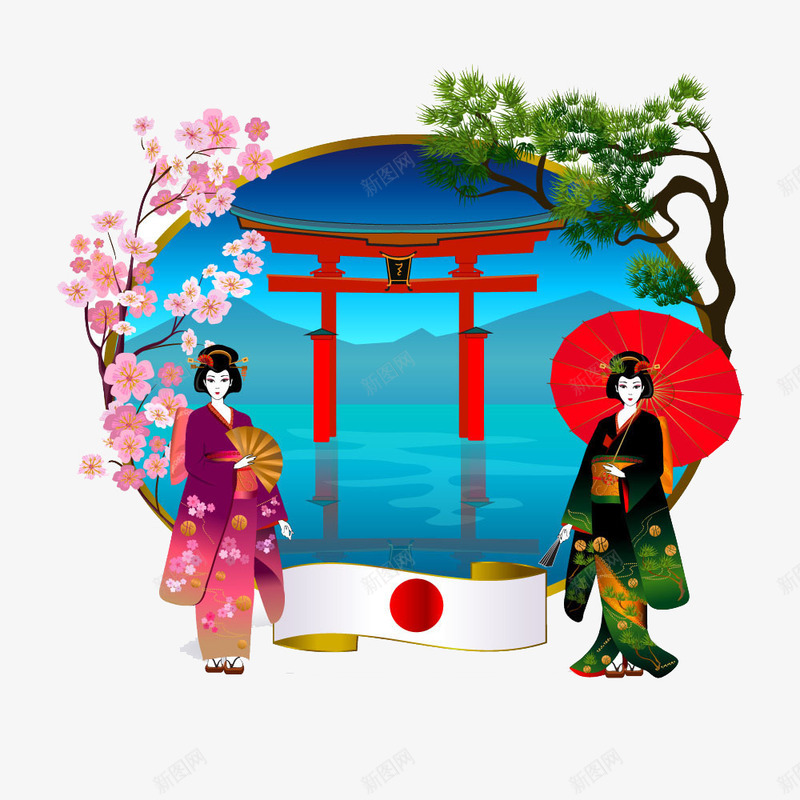 日本美女插画png免抠素材_新图网 https://ixintu.com 卡通 日本 美女