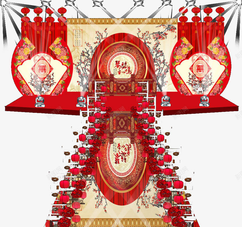 喜庆红色舞台元素png免抠素材_新图网 https://ixintu.com kt板 大型KT板 婚庆背景 婚庆舞台 婚礼 婚礼资料 舞台 设计