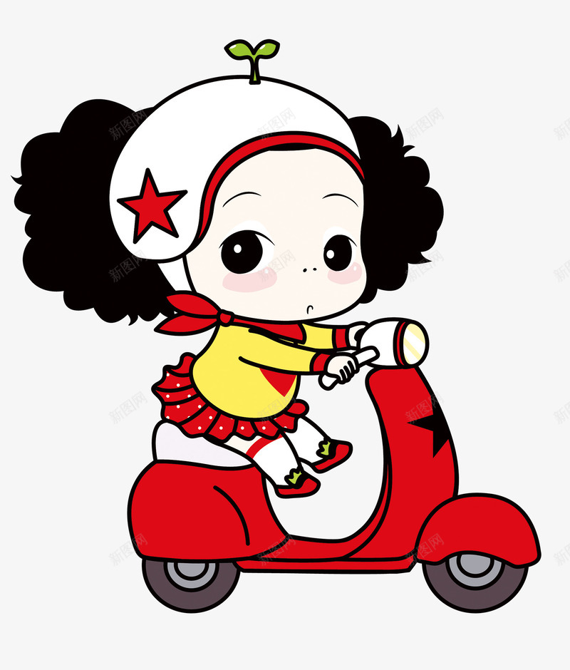 唯美卡通可爱小女孩骑摩托车png免抠素材_新图网 https://ixintu.com 五星 卡通 可爱小女孩 唯美 摩托车 草 骑机车