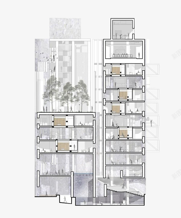 小清新商用建筑剖面效果图png免抠素材_新图网 https://ixintu.com 公司环境 写字楼 剖面图 商务场景 商务楼 建筑 建筑设计 房地产 楼房