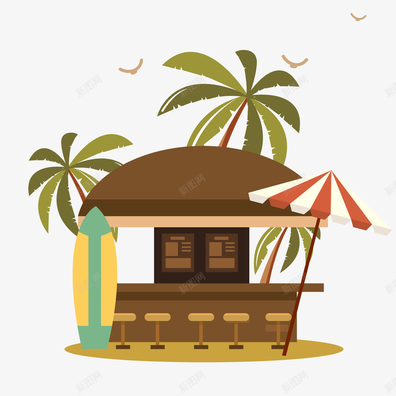 创意沙滩上的饮品店矢量图ai免抠素材_新图网 https://ixintu.com 世界旅游日 国庆出游季 度假 沙滩 饮品店设计 矢量图