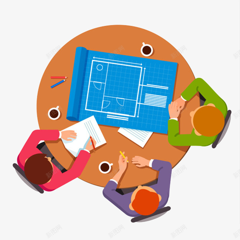 卡通研讨的人图png免抠素材_新图网 https://ixintu.com 会议 卡通 商务 图纸 工作的 插图 研讨会 讨论