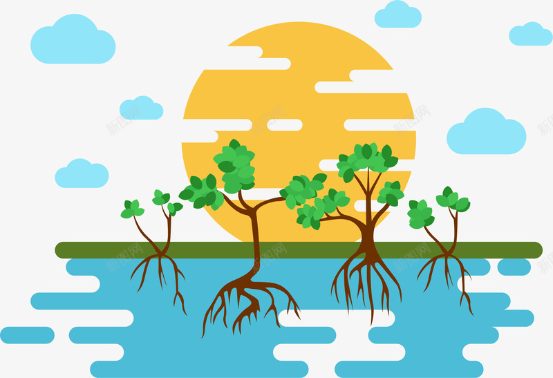 树林植物插画矢量图eps免抠素材_新图网 https://ixintu.com 植物 矢量图形 矢量素材 矢量红树林 景观 矢量图