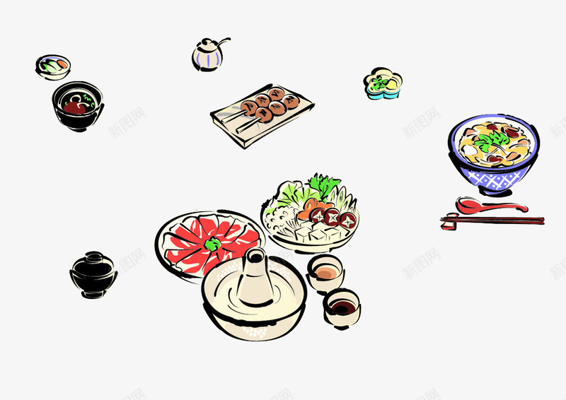 日式料理png免抠素材_新图网 https://ixintu.com 丸子 拉面 火锅 牛肉