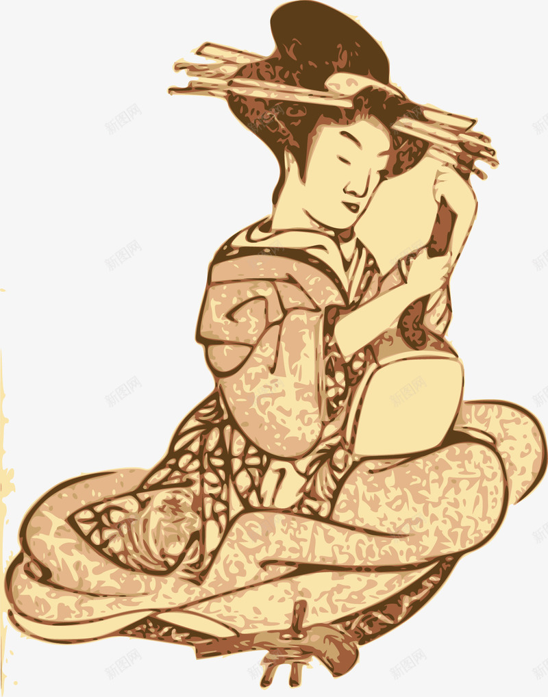日本妇女矢量图ai免抠素材_新图网 https://ixintu.com 免费矢量下载 手绘 插画 日式文化 日本妇女 矢量图