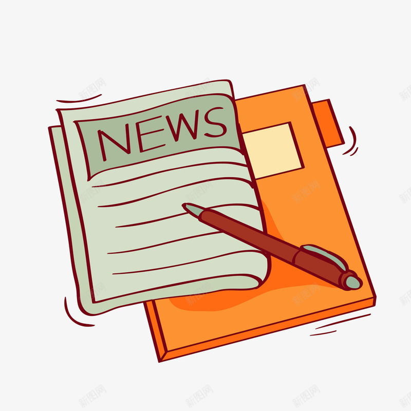 卡通报纸文件图png免抠素材_新图网 https://ixintu.com 卡通 商务 手绘 报纸 插图 文件 笔 装饰图案