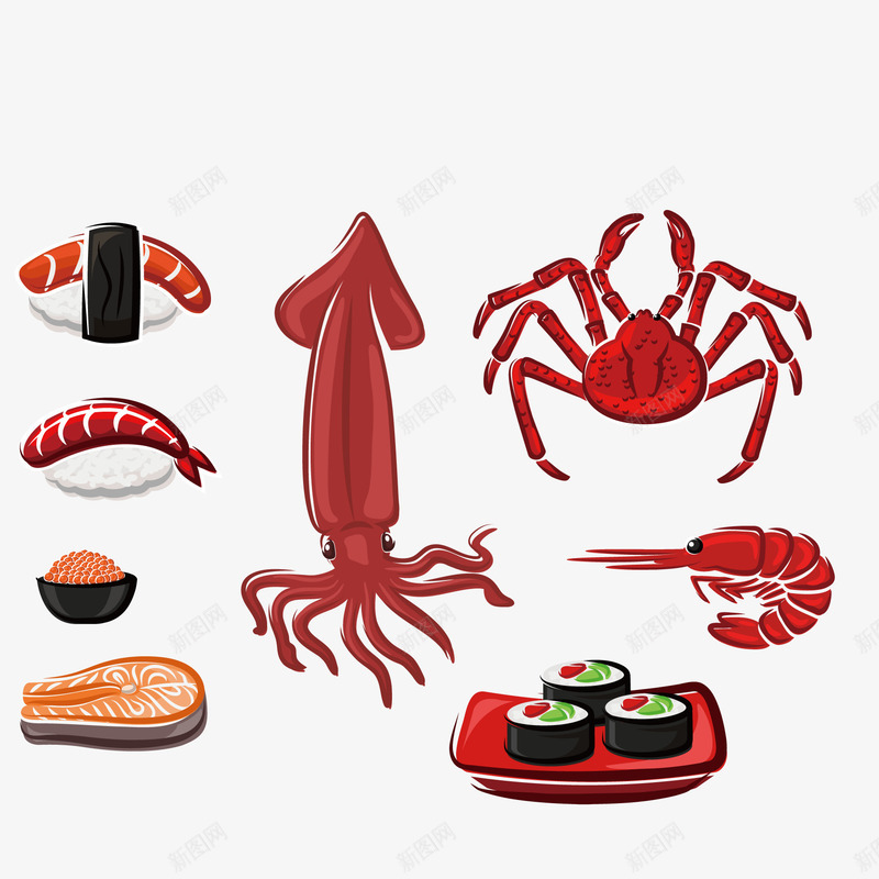 各类海鲜食物png免抠素材_新图网 https://ixintu.com 三文鱼 寿司 日式 海鲜 食物