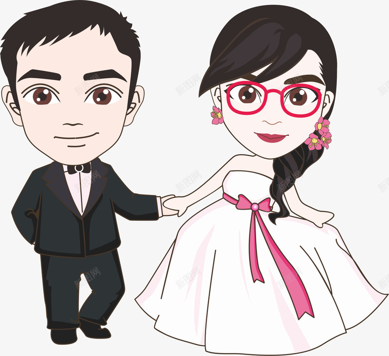 卡通新郎新娘矢量图ai免抠素材_新图网 https://ixintu.com 喜帖 婚礼 新人 眼睛 请柬 矢量图
