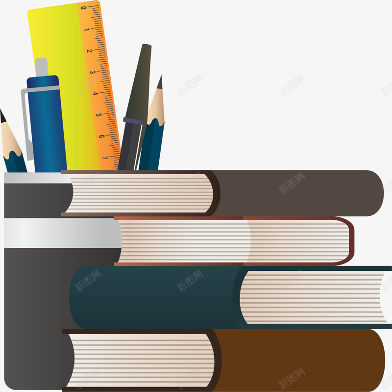 开学季各式学习用品png免抠素材_新图网 https://ixintu.com 叠放的书本 各式学习用品 开学季 教育 铅笔 黄色尺子
