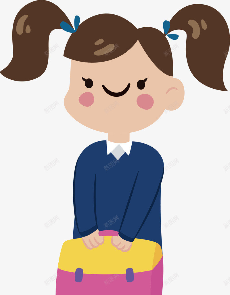 拿着书包上去上学矢量图eps免抠素材_新图网 https://ixintu.com 去上学 双马尾 可爱女孩 开学季 拿着书包 矢量png 矢量图