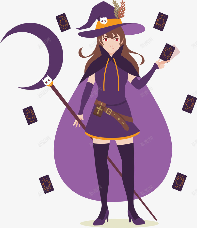 塔罗牌美女矢量图ai免抠素材_新图网 https://ixintu.com 万圣节 塔罗牌 塔罗牌插画 矢量png 矢量图 紫色魔女 魔女 魔女塔罗牌
