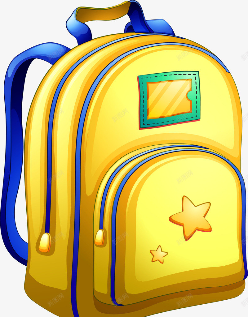 开学季黄色卡通书包png免抠素材_新图网 https://ixintu.com 卡通书包 开学季 星星装饰 蓝色带子 黄色书包 黄色星星