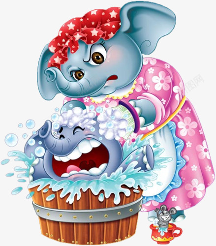 洗澡的小象和妈妈png免抠素材_新图网 https://ixintu.com 儿童插画 卡通 可爱 大象 手绘 洗澡