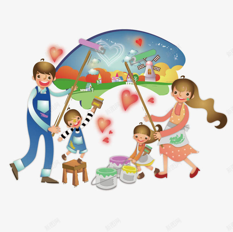粉刷墙壁的爸爸妈妈png免抠素材_新图网 https://ixintu.com 墙壁 妈妈 爸爸 粉刷